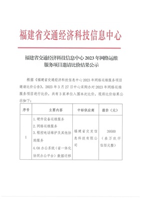 福建省交通經(jīng)濟(jì)科技信息中心2023年網(wǎng)絡(luò)運(yùn)維服務(wù)項(xiàng)目邀請比價(jià)結(jié)果公示評析